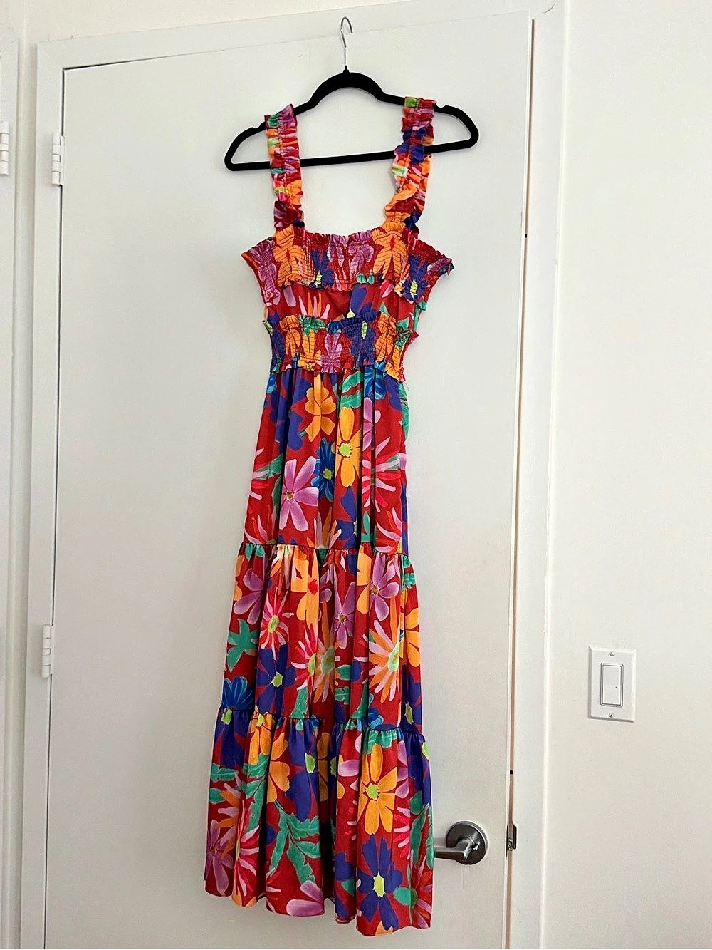 PatBO Floral Pattern Smocked Tiered Midi Dress Smocked Tiered Midi